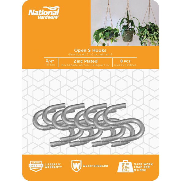 National Hardware 3-4 In. Zinc Heavy Open S Hook (8 Ct.) N121-533 224288