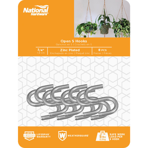 National Hardware 3-4 In. Zinc Heavy Open S Hook (8-Count) N121-533 224288