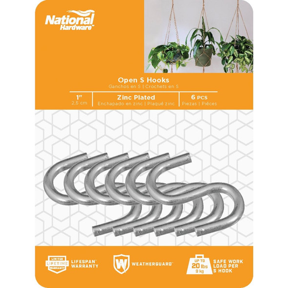 National Hardware 1 In. Zinc Heavy Open S Hook (6 Ct.) N121-574 224297