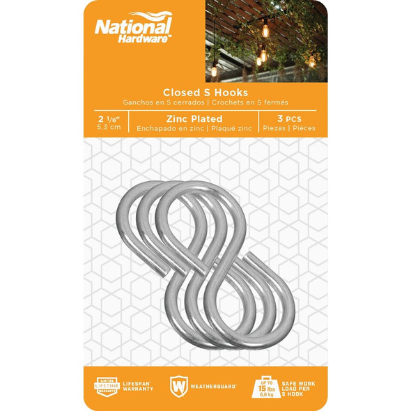 National Hardware 2-1-8 In. Zinc Light Closed S Hook (3-Count) N121-277 226516