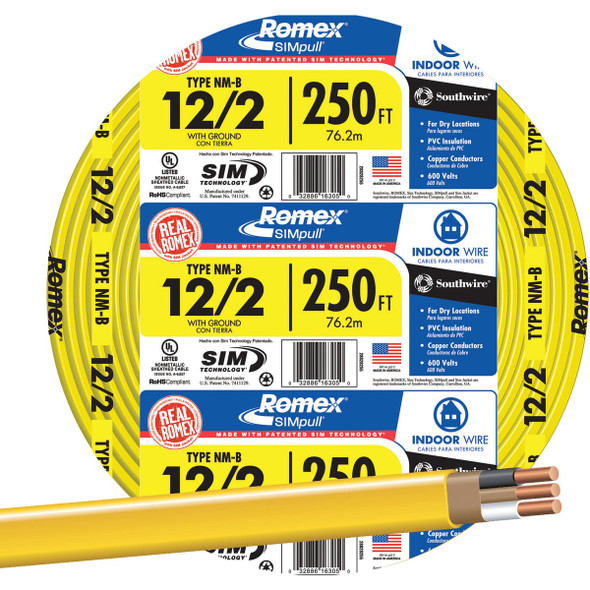 Romex 250 Ft. 12/2 Solid Yellow NMW/G Electrical Wire 28828255