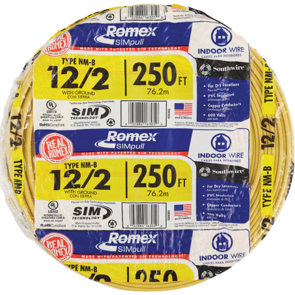 Romex 250 Ft. 12/2 Solid Yellow NMW/G Electrical Wire Romex 250 Ft. 12/2 Solid Yellow NMW/G Electrical Wire