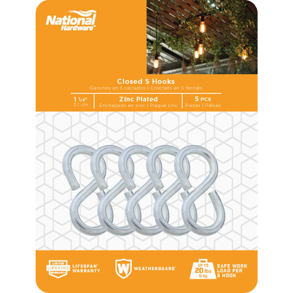 National Hardware 1-1/4 In. Zinc Light Closed S Hook (5 Ct.)
