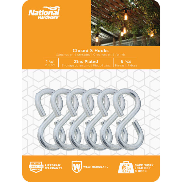 National Hardware 1-1/8 In. Zinc Light Closed S Hook (6 Ct.)
