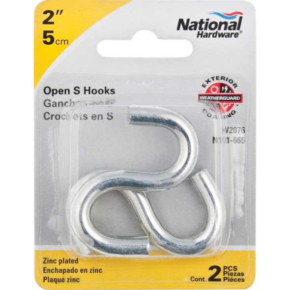 National Hardware 2 In. Zinc Heavy Open S Hook (2-Count) N121-665 224536