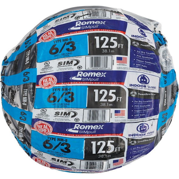 Romex 125 Ft. 6-3 Stranded Black NMW-G Electrical Wire 63950002 519488
