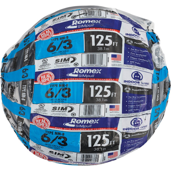 Romex 125 Ft. 6/3 Stranded Black NMW/G Electrical Wire