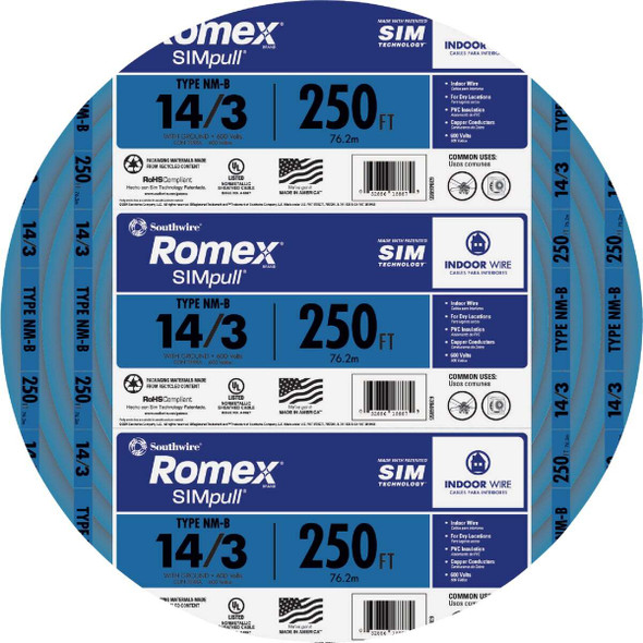 Romex 250 Ft. 14/3 Solid Blue NMW/G Electrical Wire 63946955