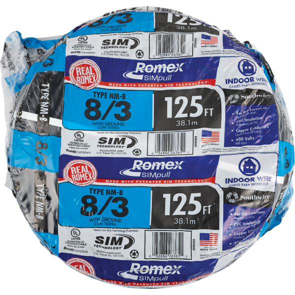 Romex 125 Ft. 8/3 Stranded Black NMW/G Electrical Wire