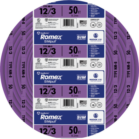 Romex 50 Ft. 12/3 Solid Purple NMW/G Electrical Wire