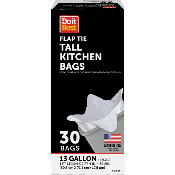 Do it Best 13 Gal. Tall Kitchen White Trash Bag (30-Count) 627986 627986