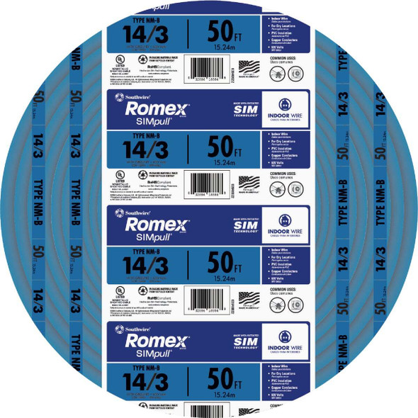 Romex 50 Ft. 14/3 Solid Blue NMW/G Electrical Wire 63946922