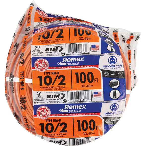 Romex 100 Ft. 10-2 Solid Orange NMW-G Electrical Wire 28829028 506761