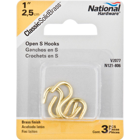 National Hardware 1 In. Brass Heavy Open S Hook (3 Ct.)