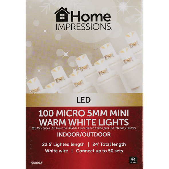 Home Impressions Warm White 100-Bulb Micro 5MM Mini LED Light Set with White Wire