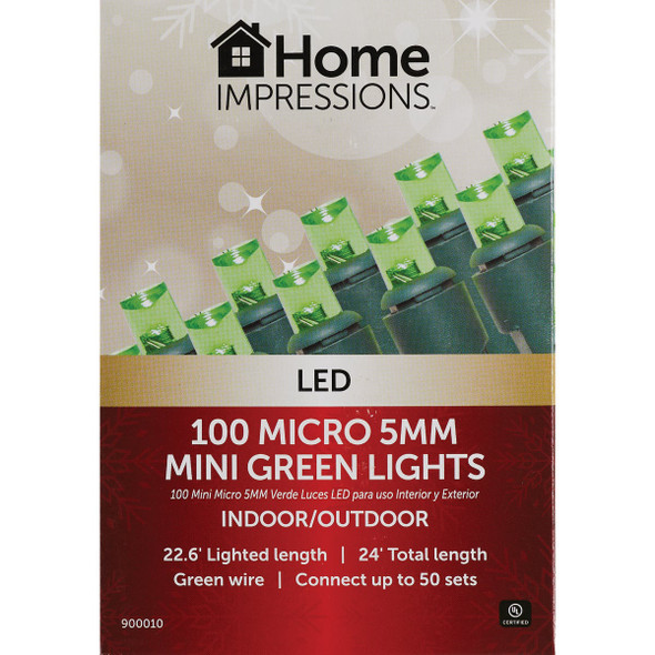 Home Impressions Green 100-Bulb Micro 5MM Mini LED Light Set Home Impressions Green 100-Bulb Micro 5MM Mini LED Light Set