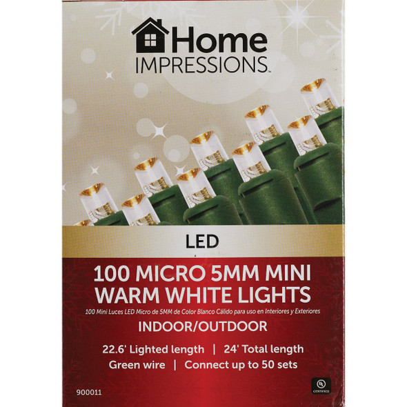 Home Impressions Warm White 100-Bulb Micro 5MM Mini LED Light Set Home Impressions Warm White 100-Bulb Micro 5MM Mini LED Light Set