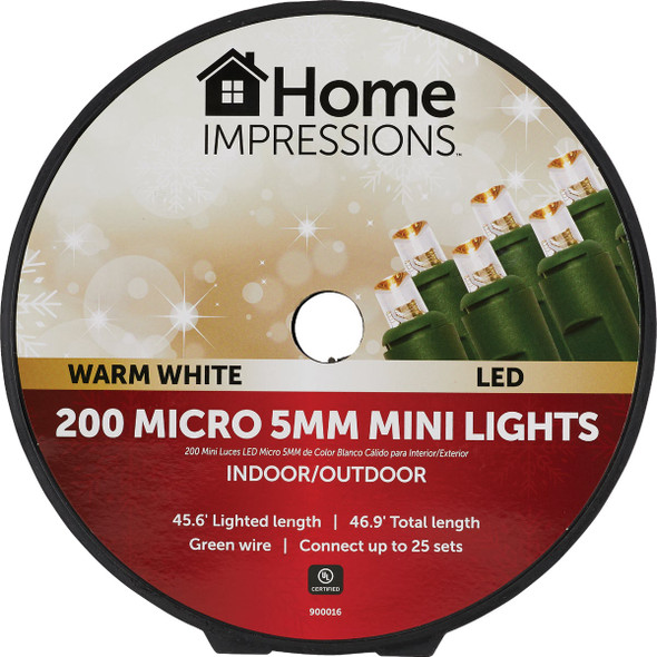 Home Impressions Warm White 200-Bulb Micro 5MM Mini LED Light Set Home Impressions Warm White 200-Bulb Micro 5MM Mini LED Light Set
