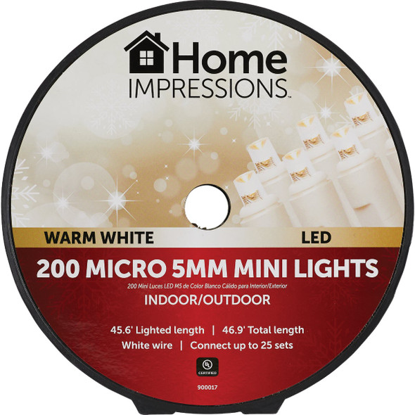 Home Impressions Warm White 200-Bulb Micro 5MM Mini LED Light Set with White Wire