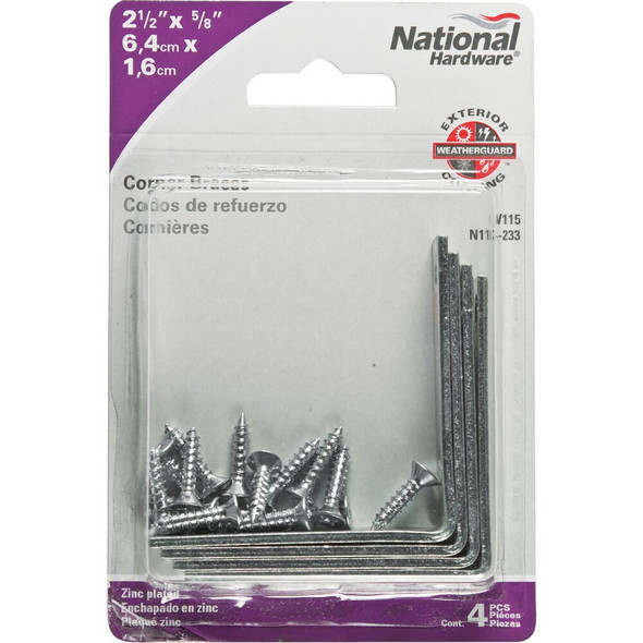 National Hardware 2-1-2 In. x 5-8 In. Zinc Steel Corner Brace (4-Count) N113-233 210765