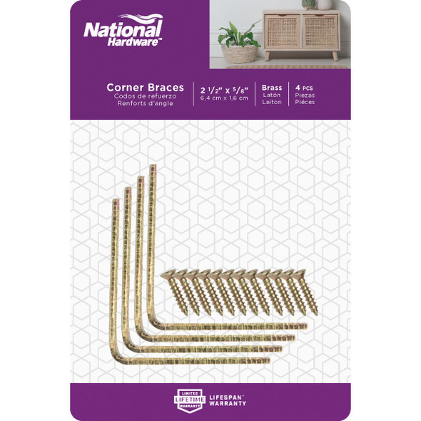 National Hardware 2-1-2 In. x 5-8 In. Brass Steel Corner Brace (4-Count) N190-843 206609