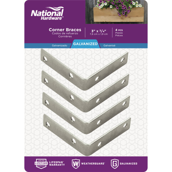 National Hardware 3 In. x 3-4 In. Galvanized Steel Corner Brace (4-Count) N208-769 231584
