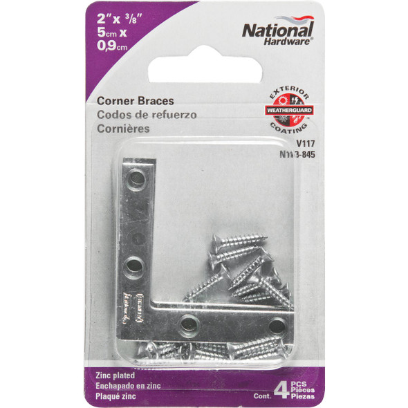National Hardware 2 In. x 3/8 In. Zinc Flat Corner Iron (4-Count)