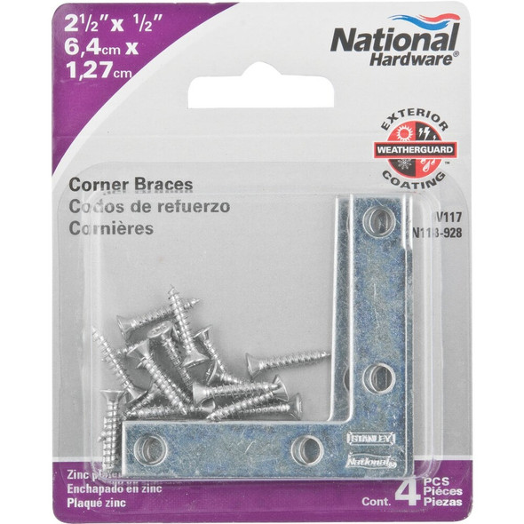 National Hardware 2-1-2 In. x 1-2 In. Zinc Flat Corner Iron (4-Count) N113-928 210934