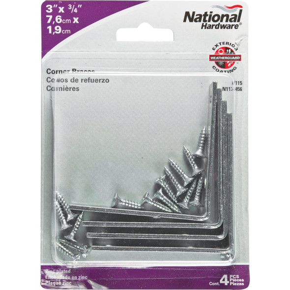 National Hardware 3 In. x 3-4 In. Zinc Steel Corner Brace (4-Count) N113-456 210774