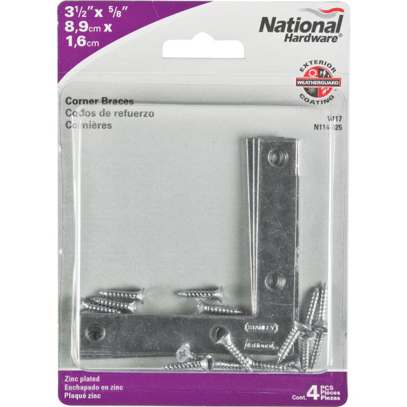 National Hardware 3-1-2 In. x 5-8 In. Zinc Flat Corner Iron (4-Count) N114-025 210952