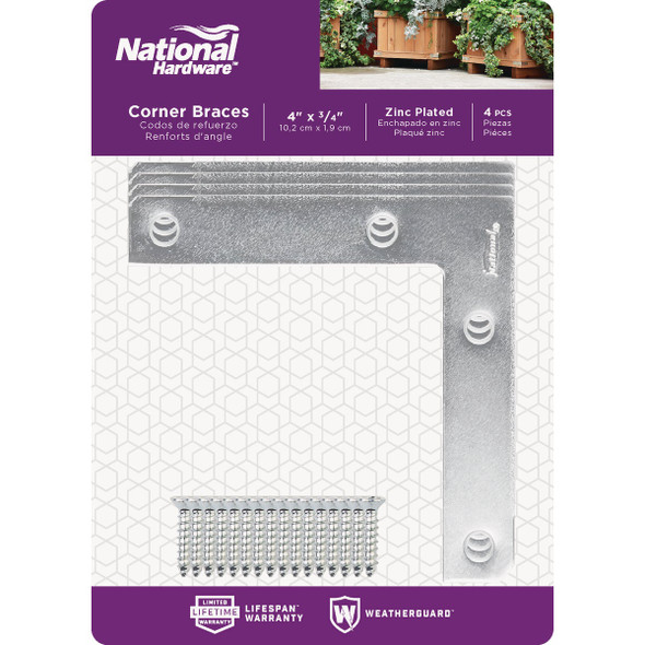 National Hardware 4 In. x 3-4 In. Zinc Flat Corner Iron (4-Count) N114-116 234801