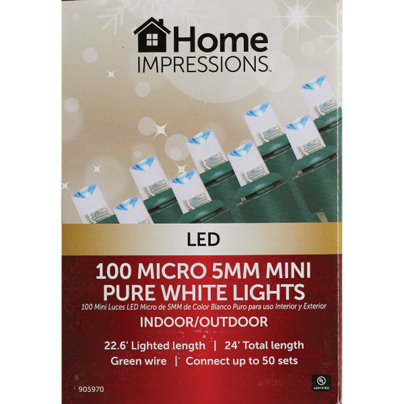 Home Impressions Pure White 100-Bulb Micro 5MM Mini LED Light Set Home Impressions Pure White 100-Bulb Micro 5MM Mini LED Light Set