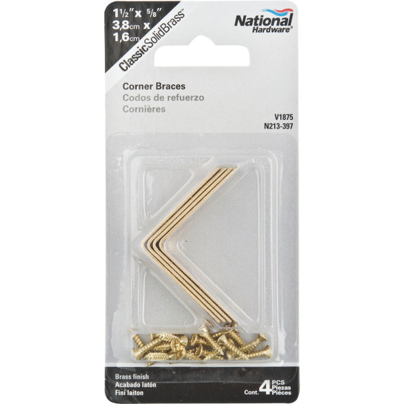 National Hardware 1-1-2 In. x 5-8 In. Solid Brass Corner Brace N213-397 206734