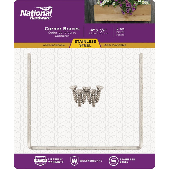 National Hardware 4 In. x 7-8 In. Stainless Steel Corner Brace (2-Count) N348-862 240910