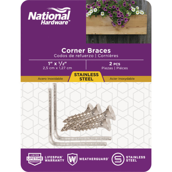 National Hardware 1 In. x 1-2 In. Stainless Steel Corner Brace (2-Count) N348-292 240893