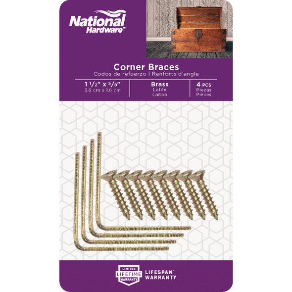 National Hardware 1-1-2 In. x 5-8 In. Brass Steel Corner Brace (4-Count) N190-827 256765