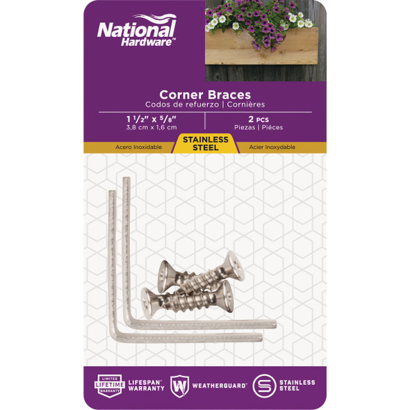National Hardware 1-1-2 In. x 5-8 In. Stainless Steel Corner Brace (2-Count) N348-300 240894