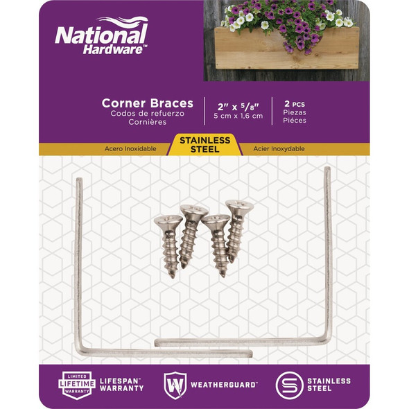 National Hardware 2 In. x 5-8 In. Stainless Steel Corner Brace (2-Count) N348-318 240901