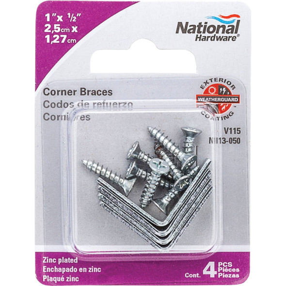 National Hardware 1 In. x 1-2 In. Zinc Steel Corner Brace (4-Count) N113-050 210738
