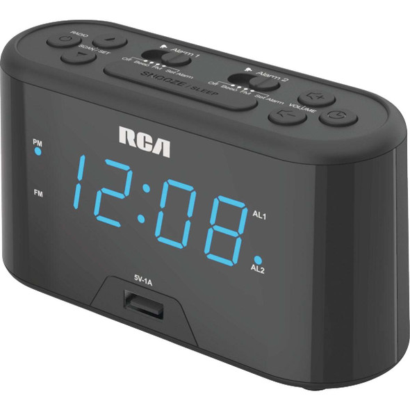 RCA USB Dual Alarm Clock Radio RC571