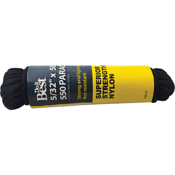 Do it Best 550 5/32 In. x 50 Ft. Black Nylon Paracord 703111