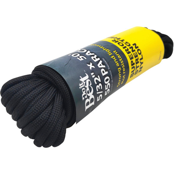 Do it Best 550 5-32 In. x 50 Ft. Black Nylon Paracord 703111 703111