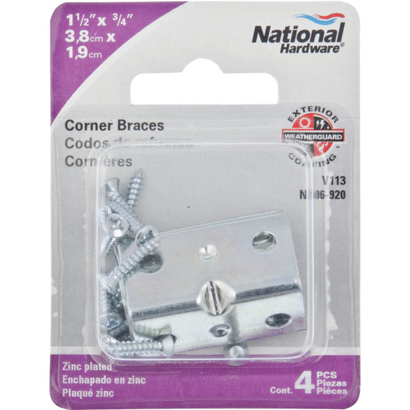National Hardware 1-1-2 In. x 3-4 In. Zinc Corner Brace (4-Count) N206-920 230367