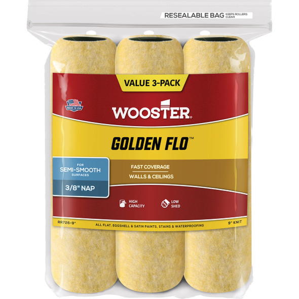 Wooster Golden Flo 9 In. x 3/8 In. Knit Fabric Roller Cover (3-Pack) RR726-9