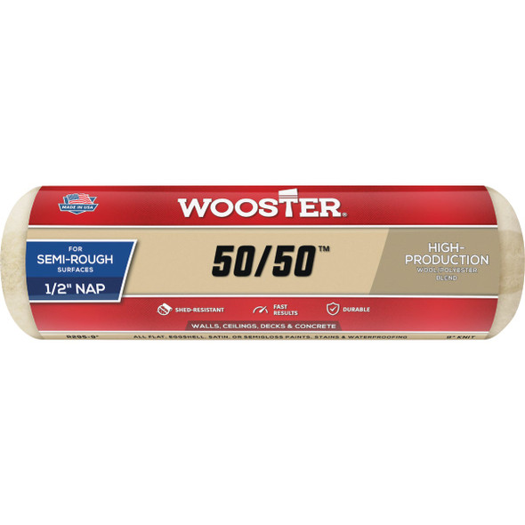 Wooster 50/50 9 In. x 1/2 In. Knit Fabric Roller Cover R295-9 Wooster 50/50 9 In. x 1/2 In. Knit Fabric Roller Cover R295-9