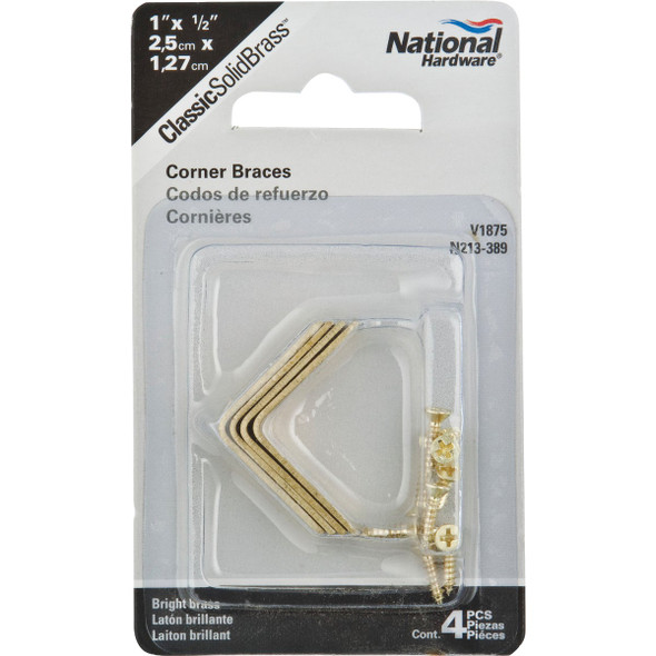 National Hardware 1 In. x 1-2 In. Solid Brass Corner Brace N213-389 206725