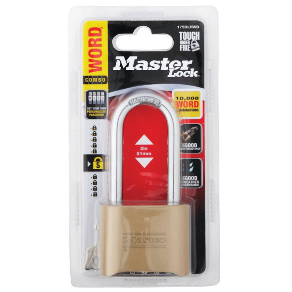 Master Lock 2 In. Zinc Brass Colored Alpha Long Shackle Combination Padlock 175DLHWD 200145