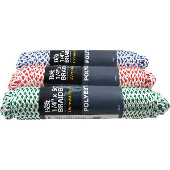 Do it Best 1/4 In. x 50 Ft. Assorted Colors Diamond Braided Polyester Packaged Rope