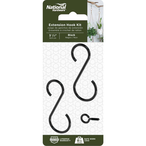 National Hardware 3-1/2 In. Black Steel Extension Hook Kit N275-149