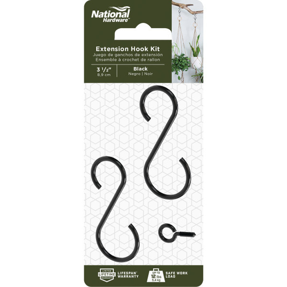 National Hardware 3-1/2 In. Black Steel Extension Hook Kit N275-149 National Hardware 3-1/2 In. Black Steel Extension Hook Kit N275-149
